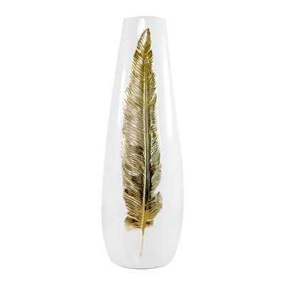 Vase en céramique blanc avec feuille or grand